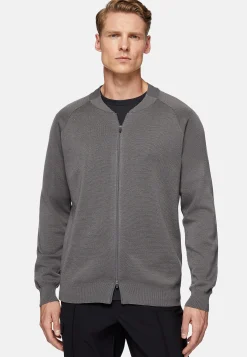 Bomber Tech Gris Foncé En Maille De Laine Mérinos