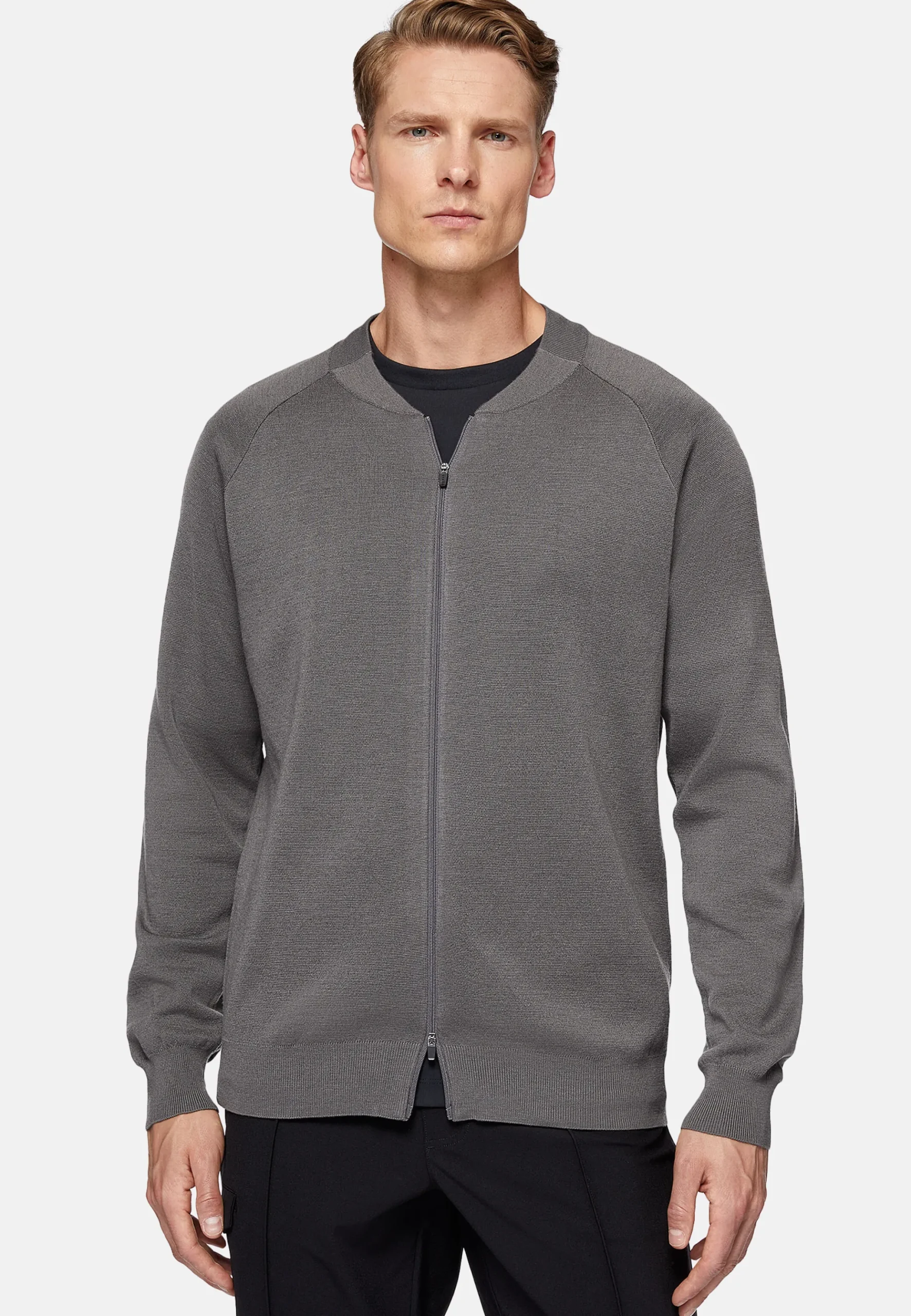 Bomber Tech Gris Foncé En Maille De Laine Mérinos