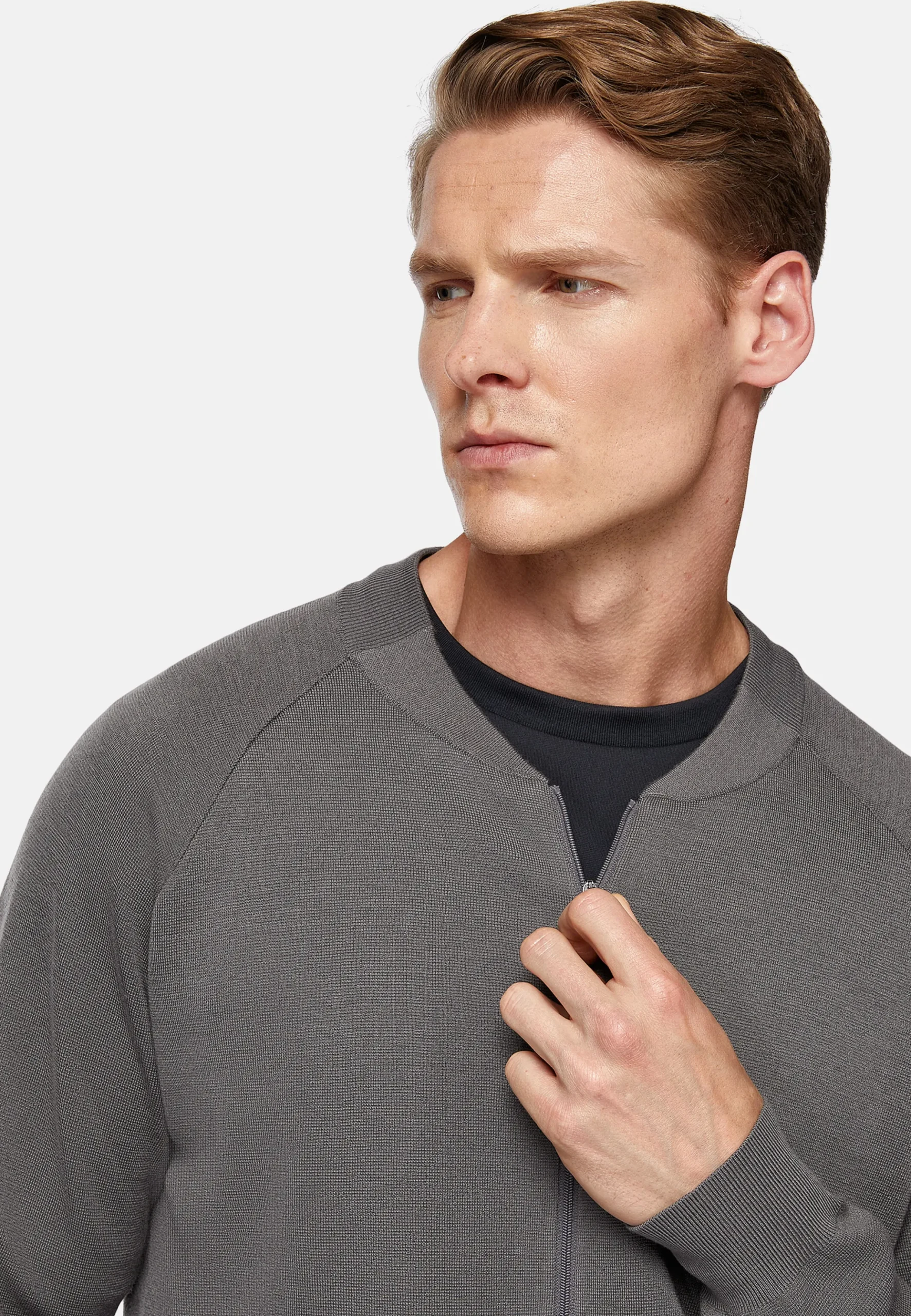 Bomber Tech Gris Foncé En Maille De Laine Mérinos