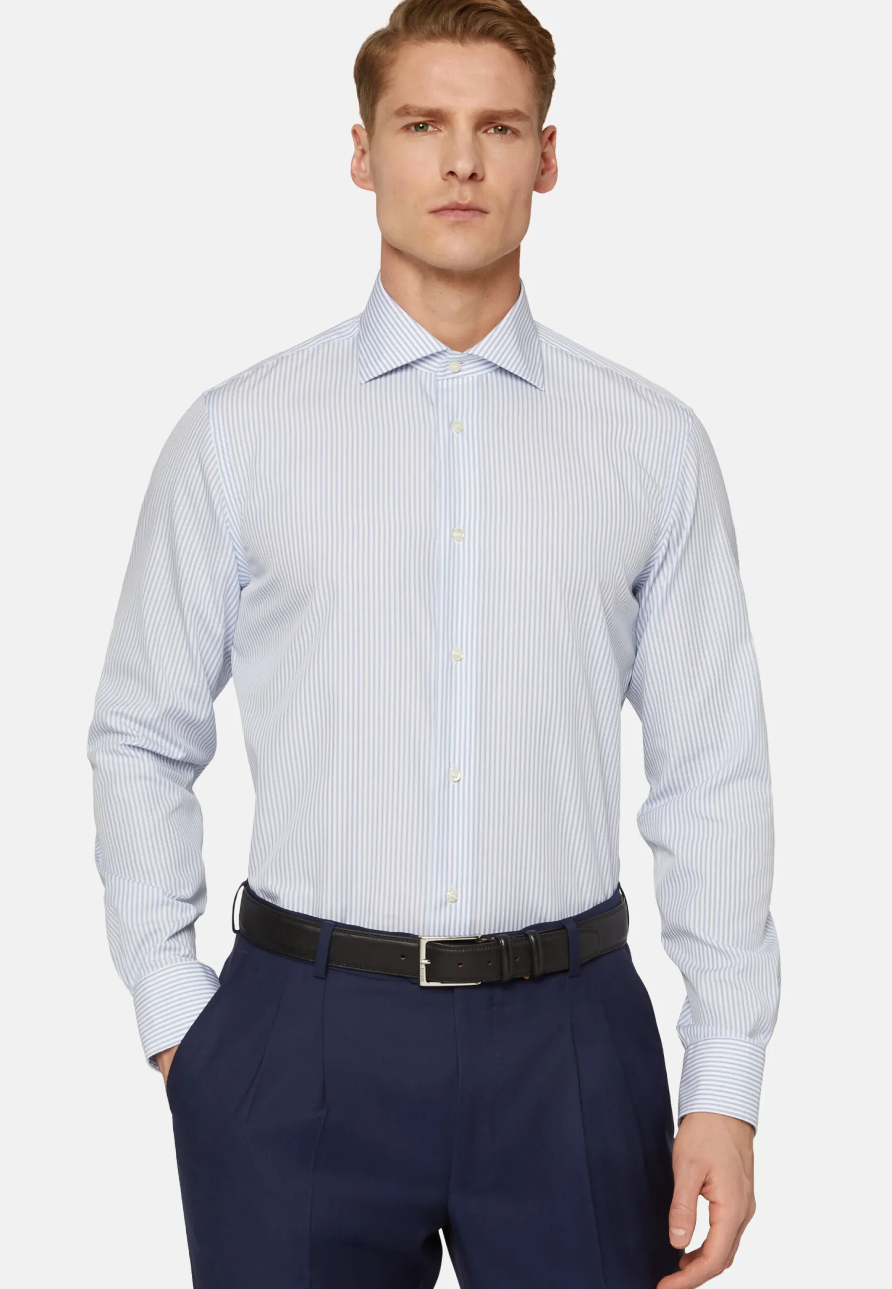 Chemise À Rayures Bleu Ciel En Coton Slim Fit