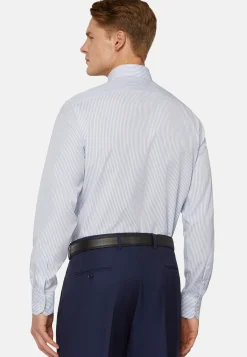 Chemise À Rayures Bleu Ciel En Coton Slim Fit