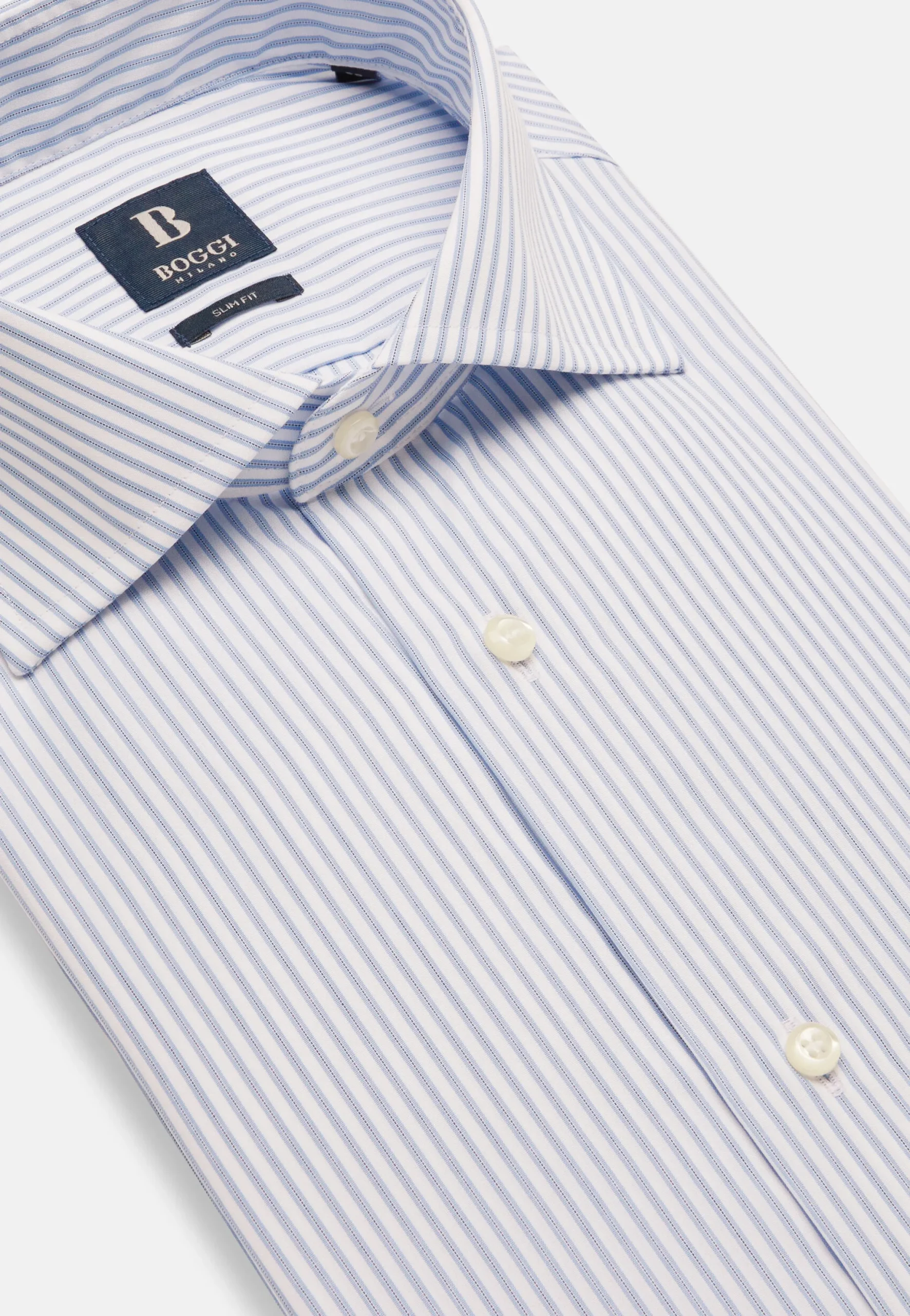 Chemise À Rayures Bleu Ciel En Coton Slim Fit