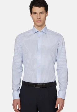 Chemise À Rayures Bleu Ciel En Coton Dobby Slim Fit