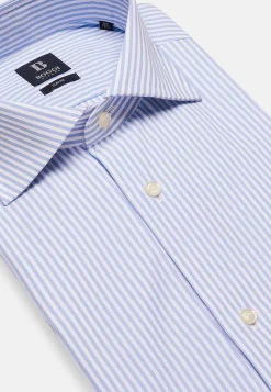 Chemise À Rayures Bleu Ciel En Coton Dobby Slim Fit