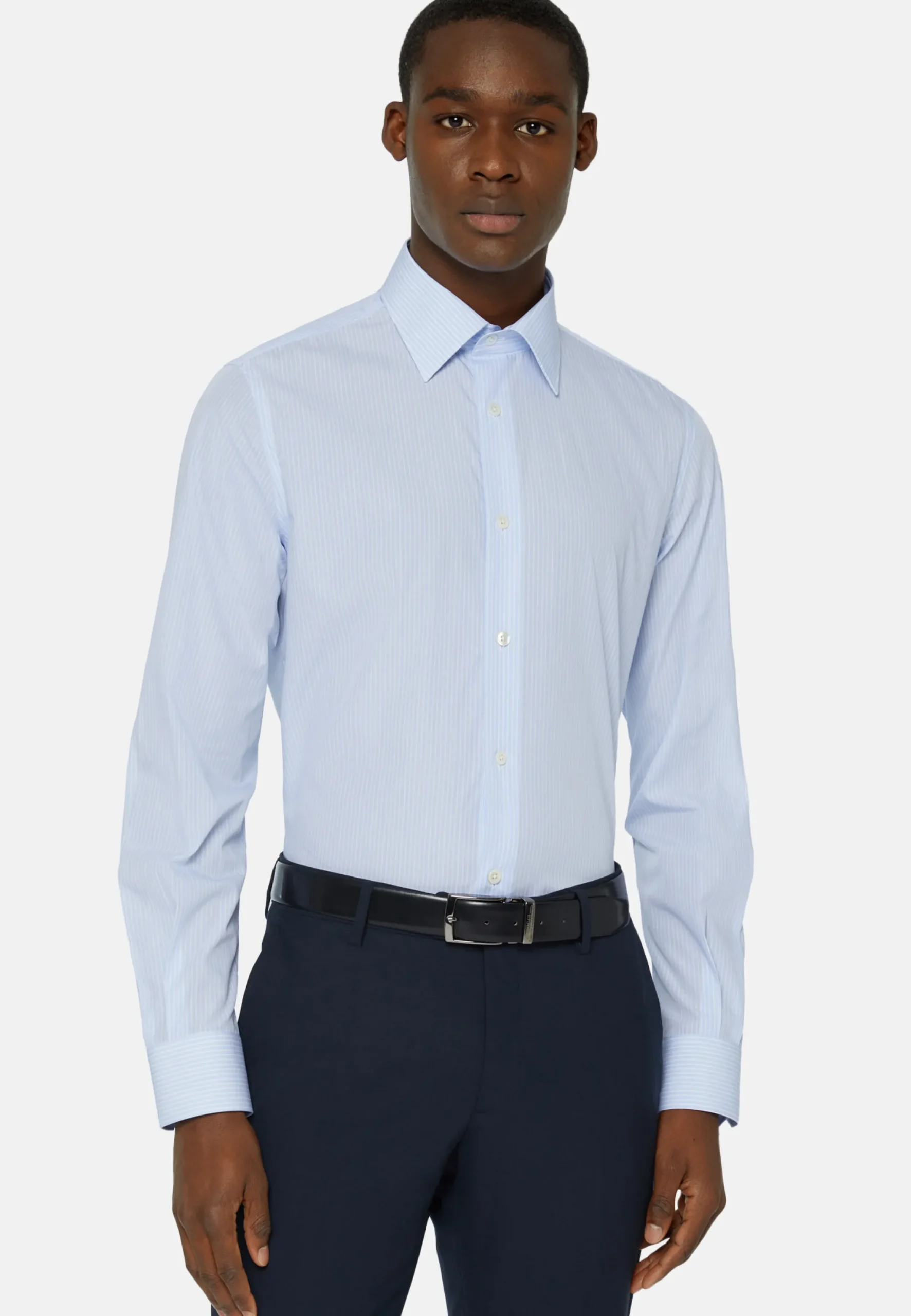 Chemise À Rayures Bleu Clair En Coton Regular Fit