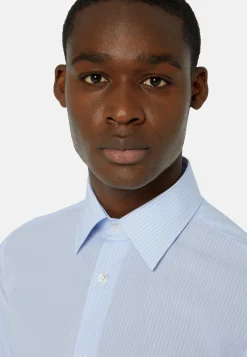 Chemise À Rayures Bleu Clair En Coton Regular Fit