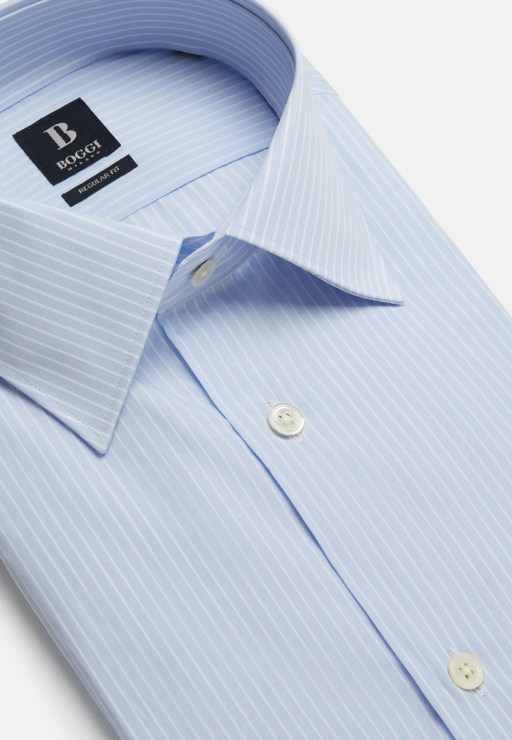 Chemise À Rayures Bleu Clair En Coton Regular Fit