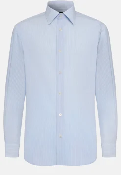 Chemise À Rayures Bleu Clair En Coton Regular Fit