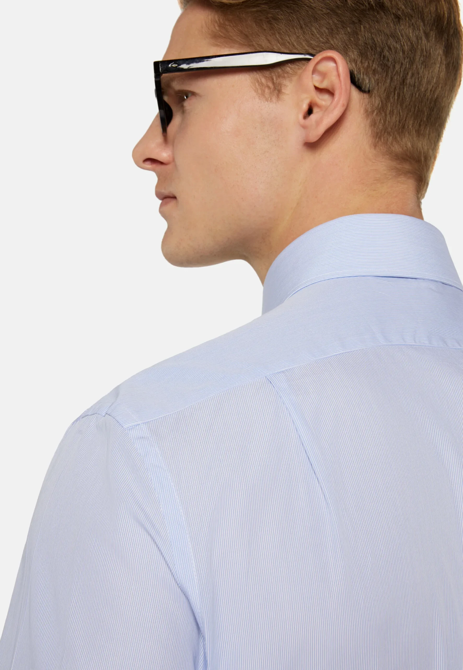 Chemise À Rayures Bleu Clair En Coton Regular Fit