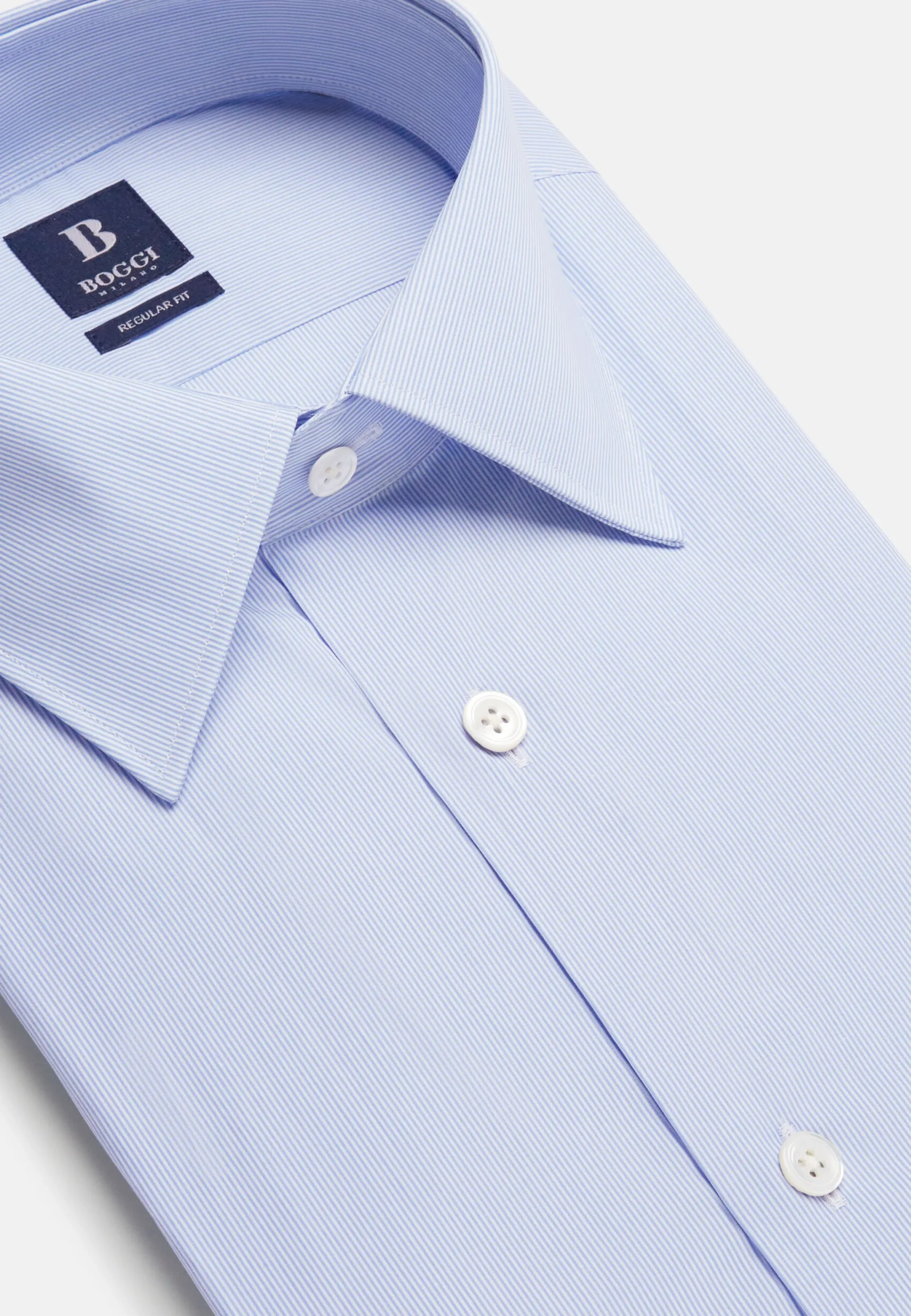 Chemise À Rayures Bleu Clair En Coton Regular Fit