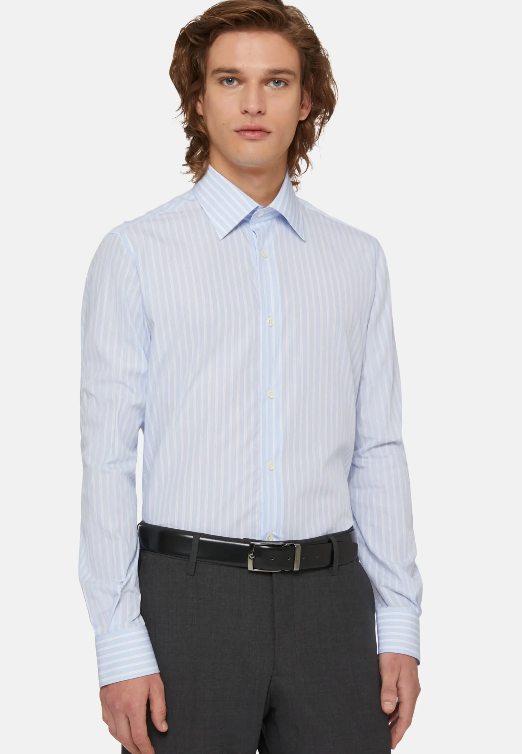 Chemise À Rayures Bleu Clair En Coton Regular Fit