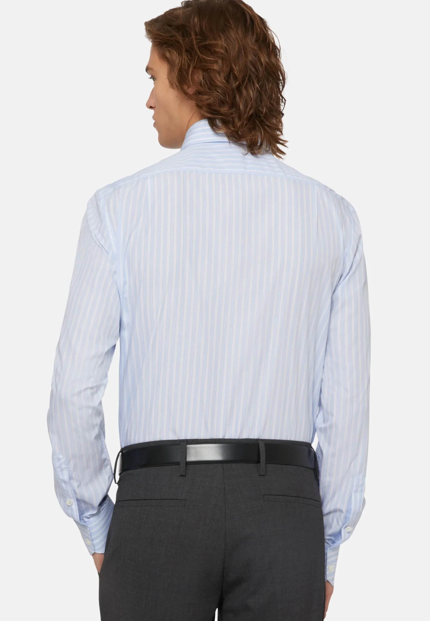 Chemise À Rayures Bleu Clair En Coton Regular Fit