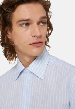 Chemise À Rayures Bleu Clair En Coton Regular Fit