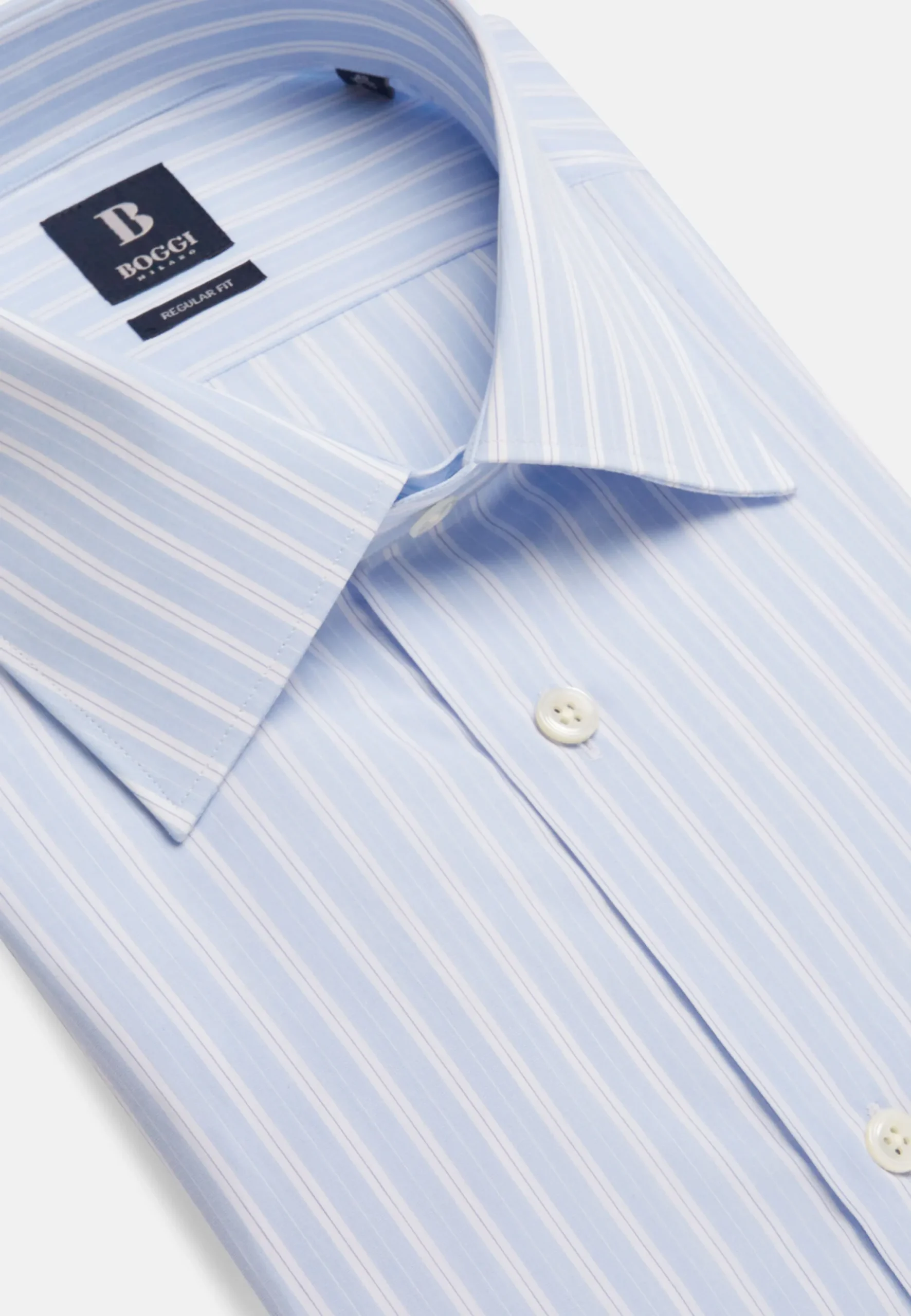 Chemise À Rayures Bleu Clair En Coton Regular Fit