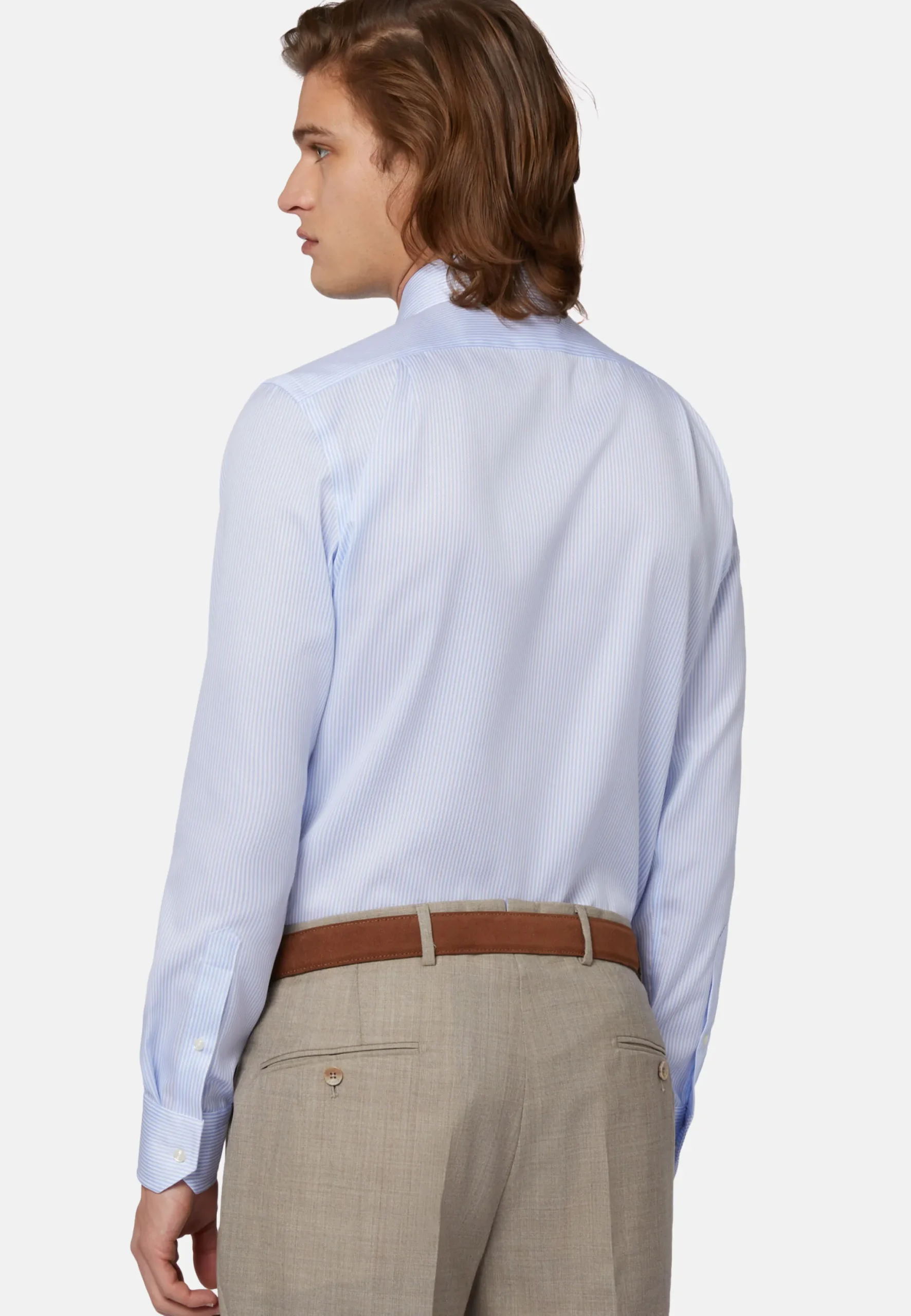 Chemise À Rayures Bleu Clair En Coton Dobby Regular Fit