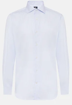 Chemise À Rayures Bleu Clair En Coton Dobby Regular Fit