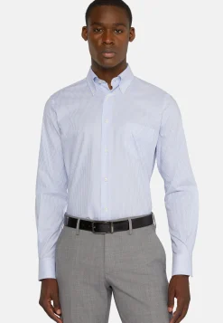 Chemise À Rayures Bleu Clair En Coton Dobby Regular Fit