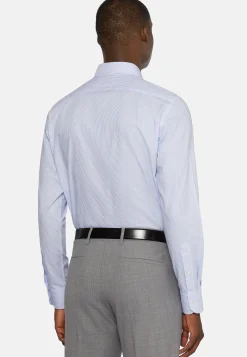 Chemise À Rayures Bleu Clair En Coton Dobby Regular Fit