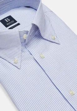 Chemise À Rayures Bleu Clair En Coton Dobby Regular Fit