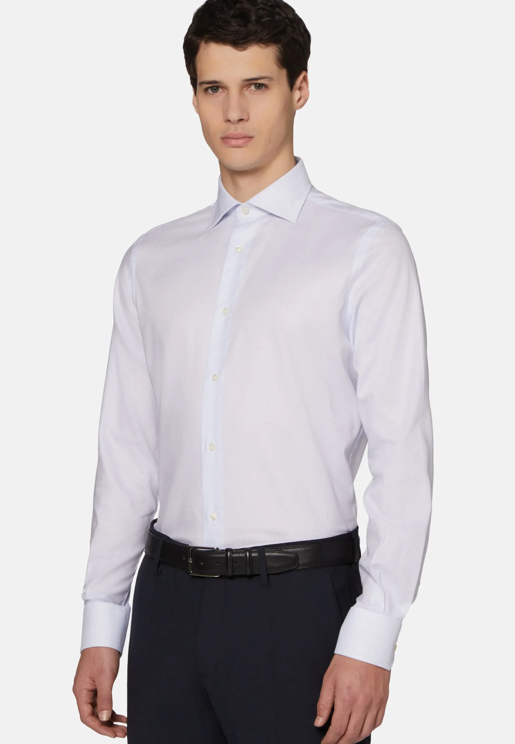 Chemise Bleu Clair En Coton Dobby Coupe Droite