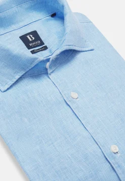 Chemise Bleu Clair En Lin Coupe Droite