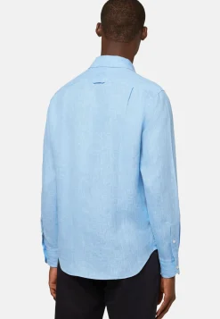 Chemise Bleu Clair En Lin Coupe Droite