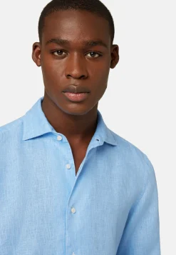 Chemise Bleu Clair En Lin Coupe Droite