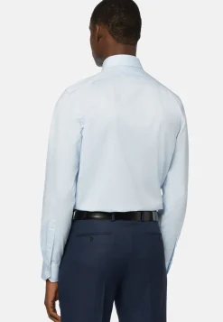 Chemise Bleue Pin Point En Coton Regular Long Fit