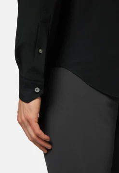 Chemise Noire En Nylon Stretch Slim Fit