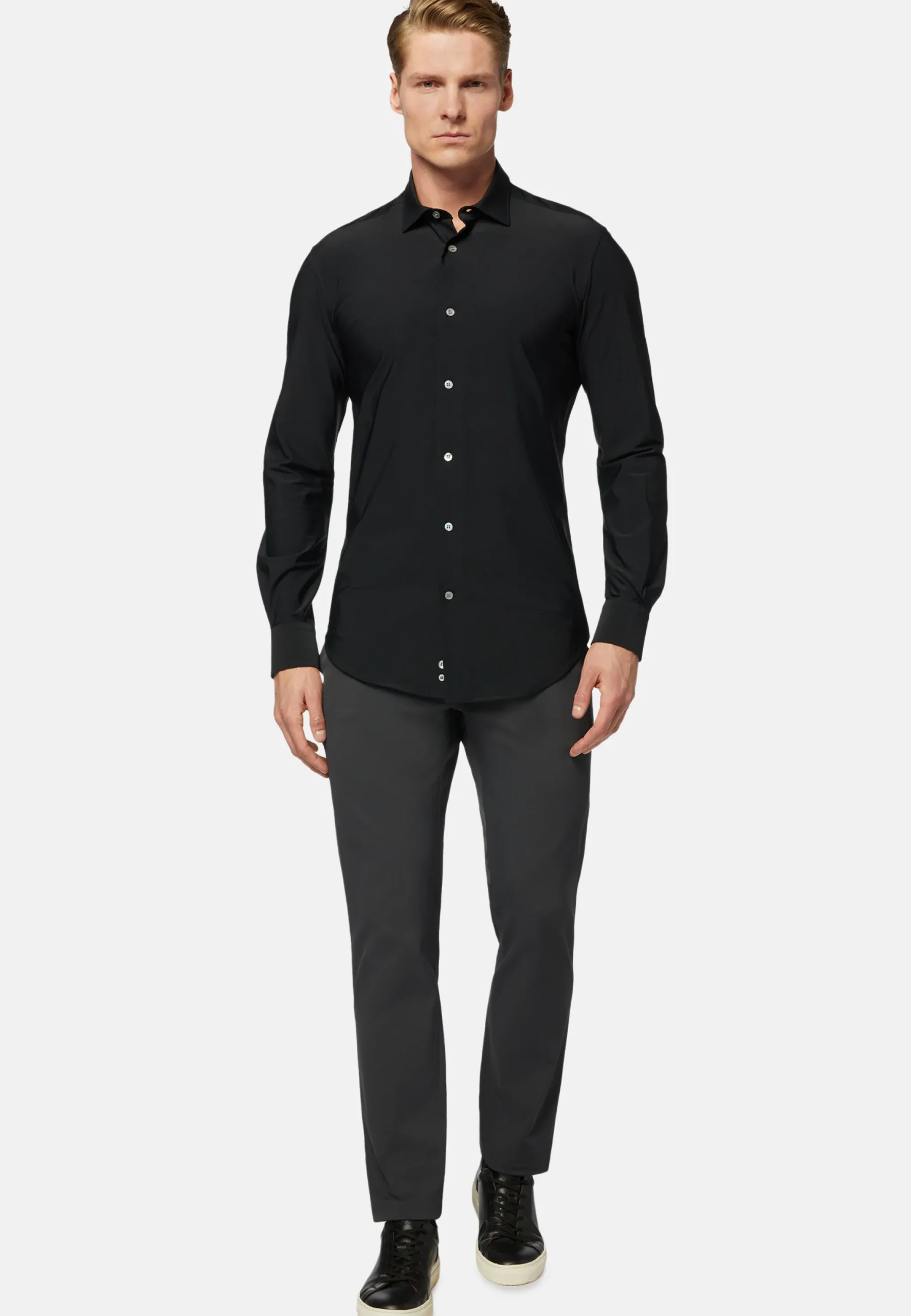 Chemise Noire En Nylon Stretch Slim Fit