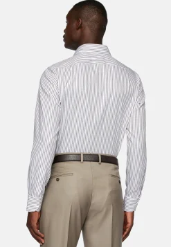 Chemise Rayée En Coton Dobby Regular Fit