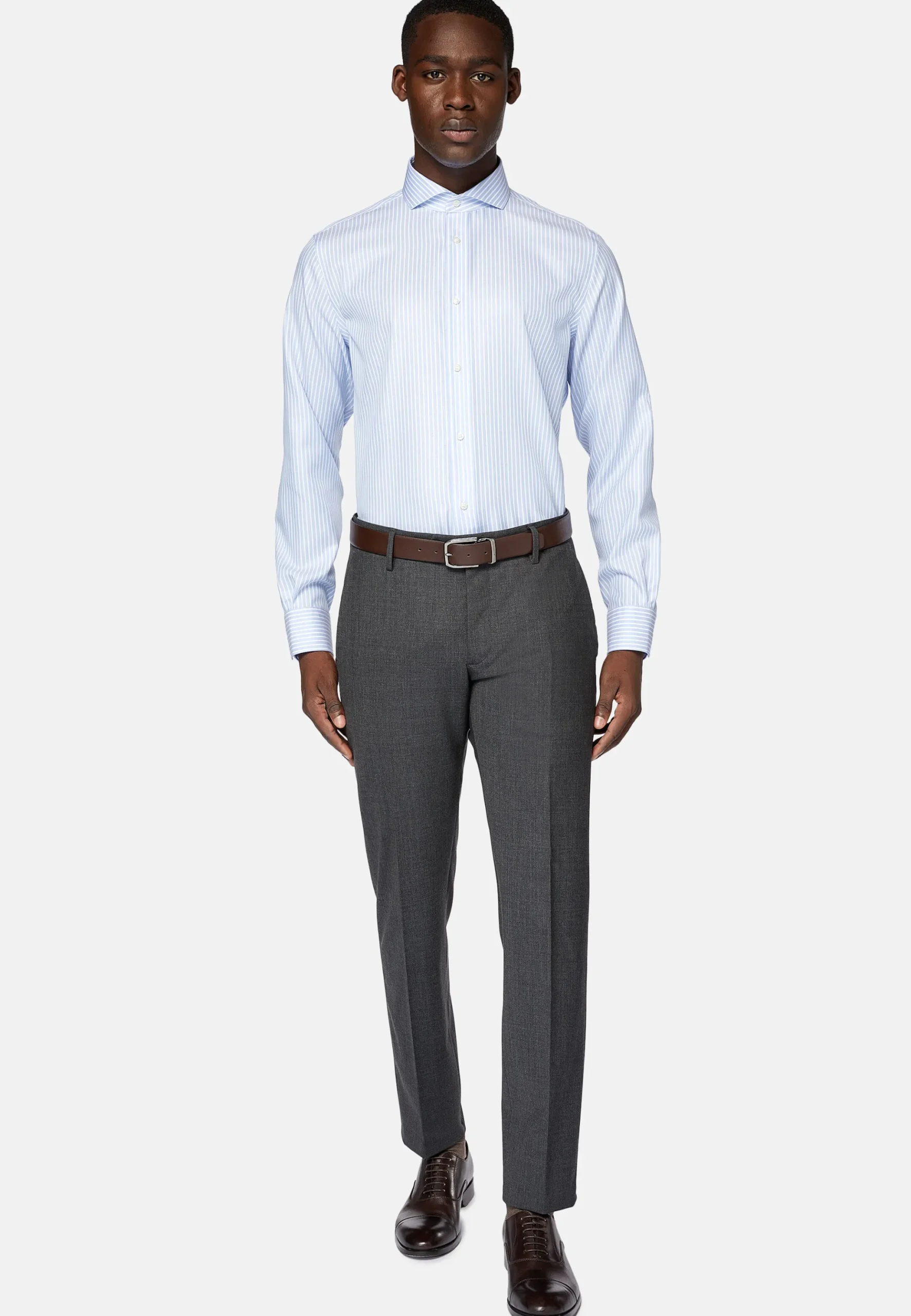 Chemise Rayée En Coton Dobby Regular Fit