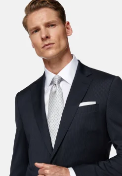 Costume Bleu À Rayures En Laine Extensible