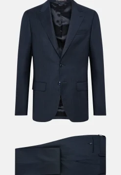 Costume Bleu Marine À Fines Rayures En Pure Laine