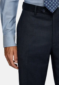 Costume Bleu Marine À Fines Rayures En Pure Laine