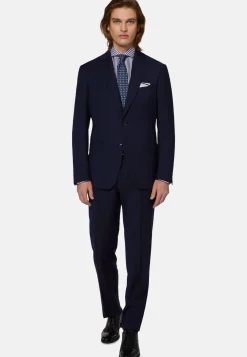 Costume Bleu Marine À Fines Rayures En Pure Laine