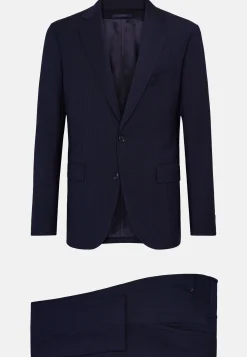 Costume Bleu Marine À Fines Rayures En Pure Laine