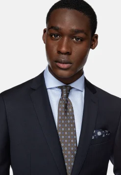 Costume Bleu Marine À Micro Chevrons En Laine Extensible