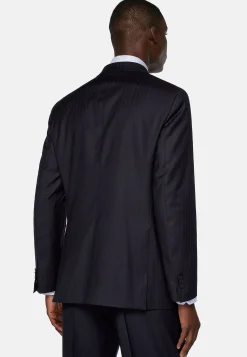 Costume Croisé Bleu Marine À Chevrons En Pure Laine