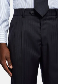 Costume Croisé Bleu Marine À Chevrons En Pure Laine