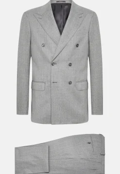 Costume Croisé Gris Clair En Pure Laine