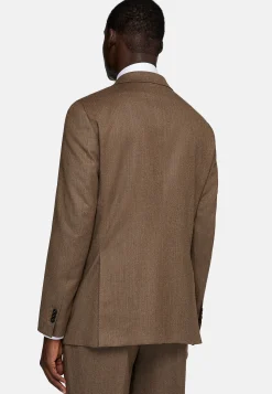 Costume Croisé Marron À Chevrons En Pure Laine