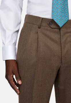 Costume Croisé Marron À Chevrons En Pure Laine