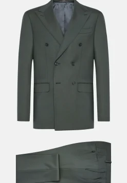 Costume Croisé Vert En Pure Laine