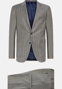 Costume Gris Tourterelle À Fines Rayures En Pure Laine