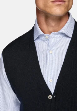 Gilet En Maille Bleu Marine En Laine Mérinos