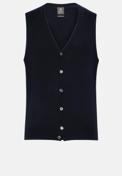 Gilet En Maille Bleu Marine En Laine Mérinos