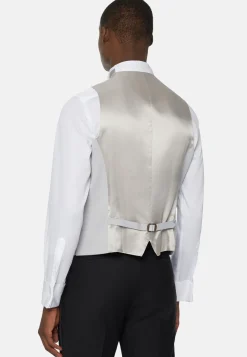 Gilet Gris Perle En Laine Mélangée