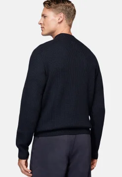 Pull Col Montant Bleu Marine En Laine Mérinos