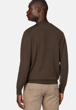 Pull Col Rond Marron En Laine Mérinos